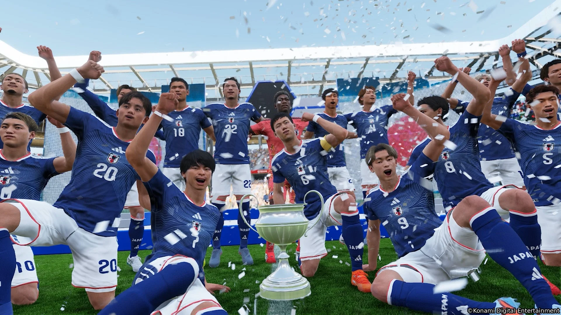 『eFootball™ Kick-Off!』インターナショナルカップモードで優勝を喜ぶ日本代表選手たち