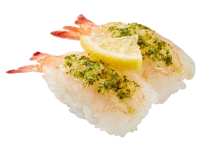 かっぱ寿司の生えびバジル塩レモン寿司二貫