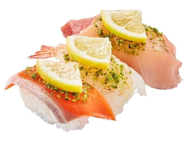 かっぱ寿司の3種のバジル塩レモン食べ比べ寿司