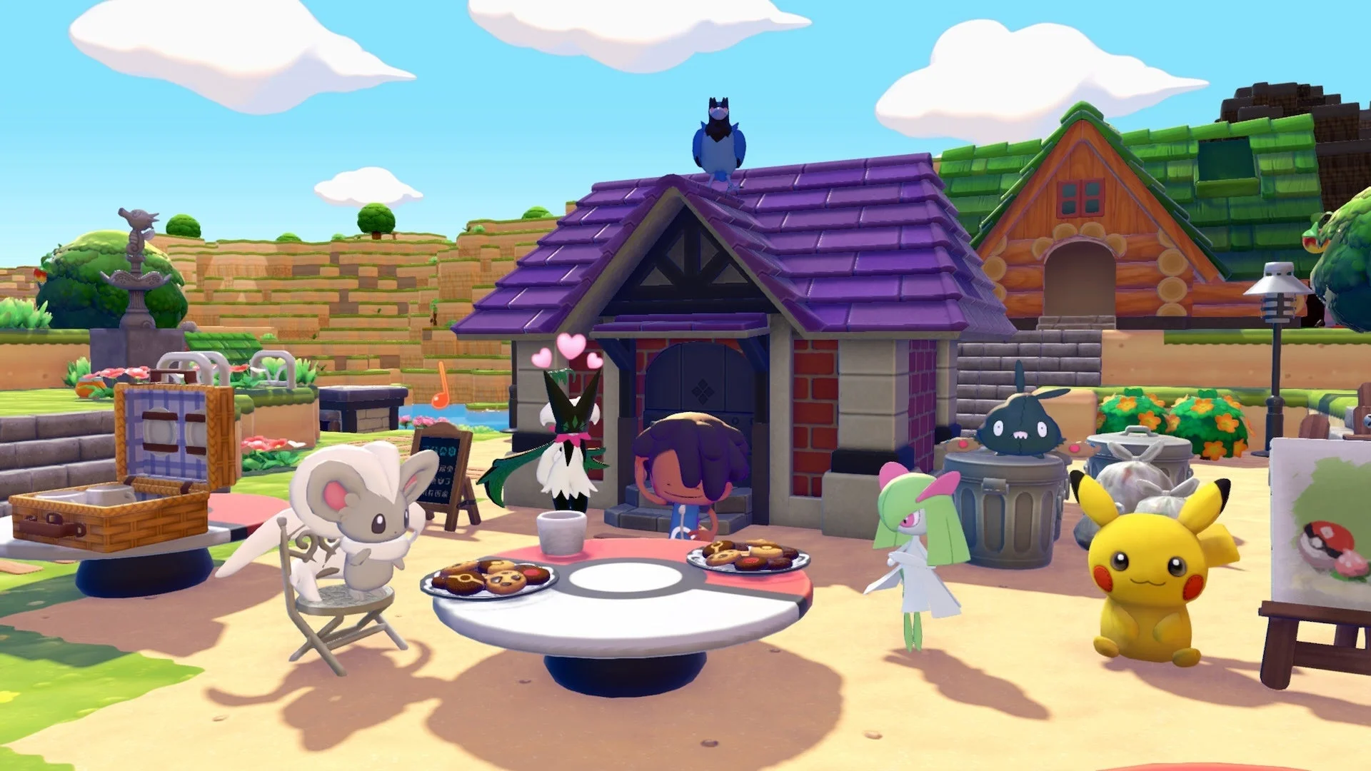 「ぽこ あ ポケモン」ゲーム画面：ポケモンたちとの食事風景