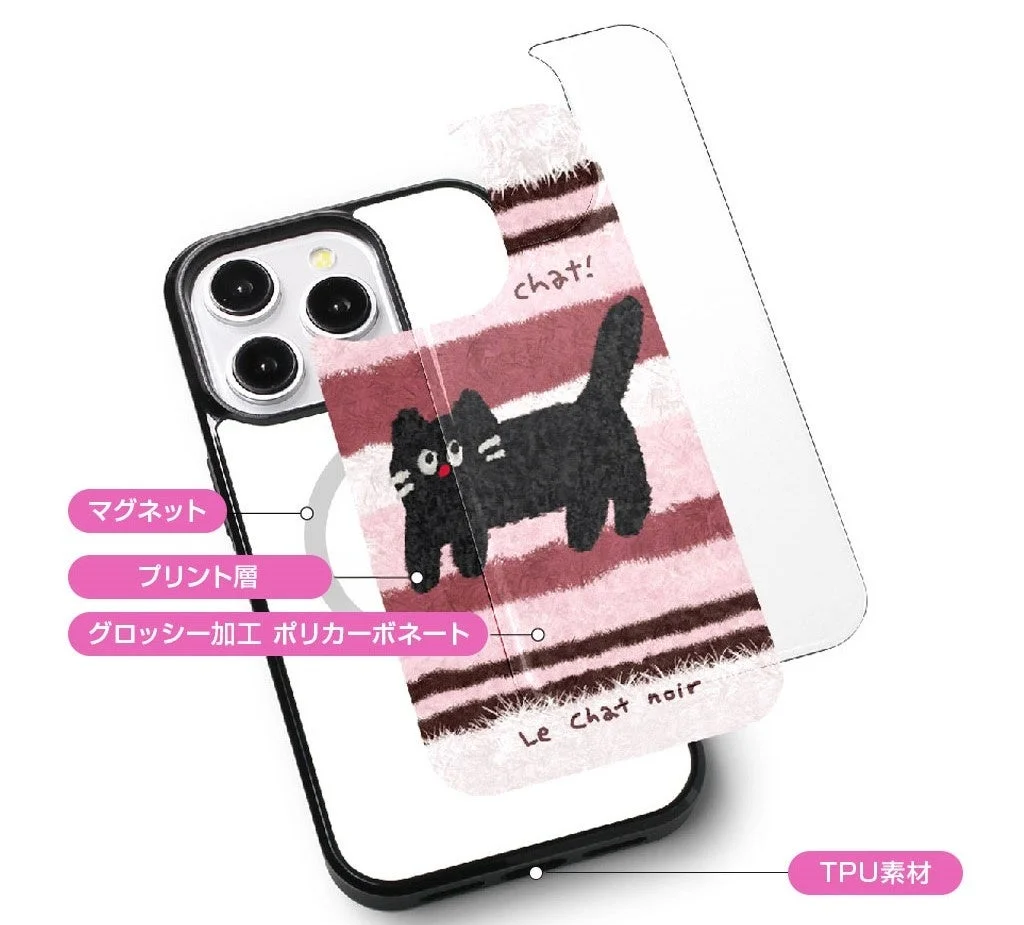 iPhoneケースの構造と素材、MagSafe対応を示す図