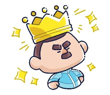 王冠をかぶってキラキラしているおじさんのLINEスタンプ