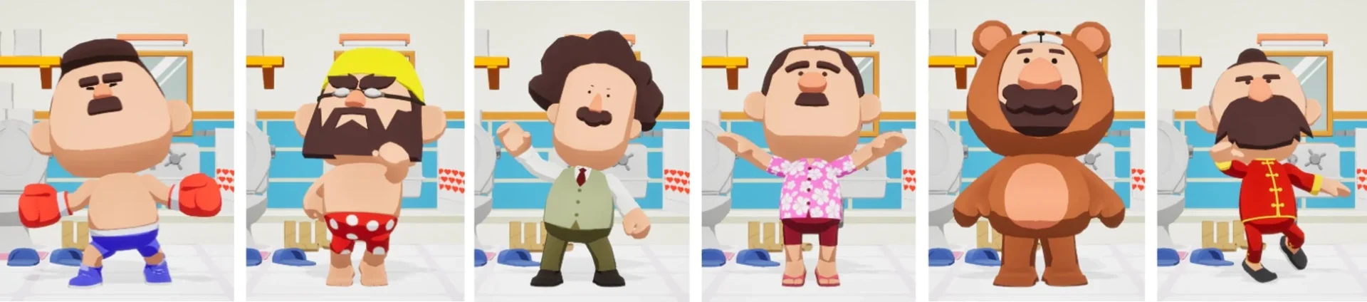 個性豊かな6人のおじさんキャラクターが並ぶ