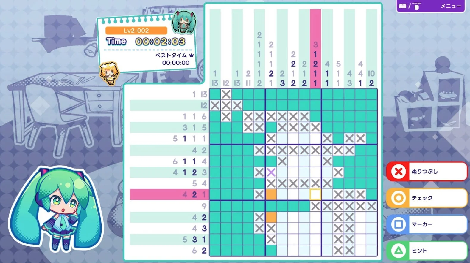 初音ミク ロジックペイントSのゲームプレイ画面