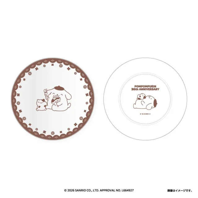 ポムポムプリンがくつろぐ様子が描かれたシェアプレート