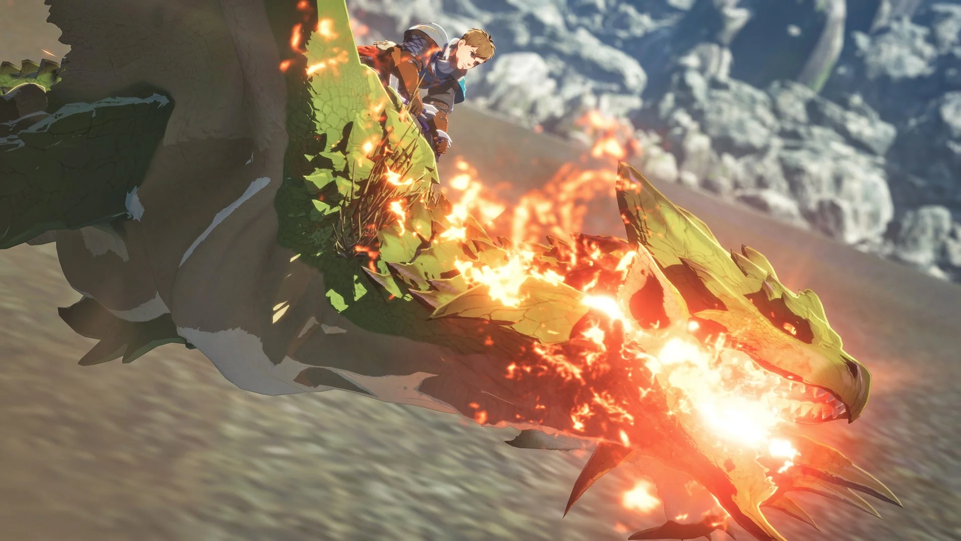 陸の女王リオレイアが炎を吐く戦闘シーン