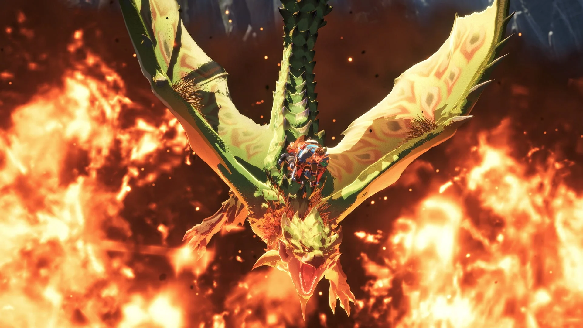 陸の女王リオレイアが炎を放ち飛翔する姿