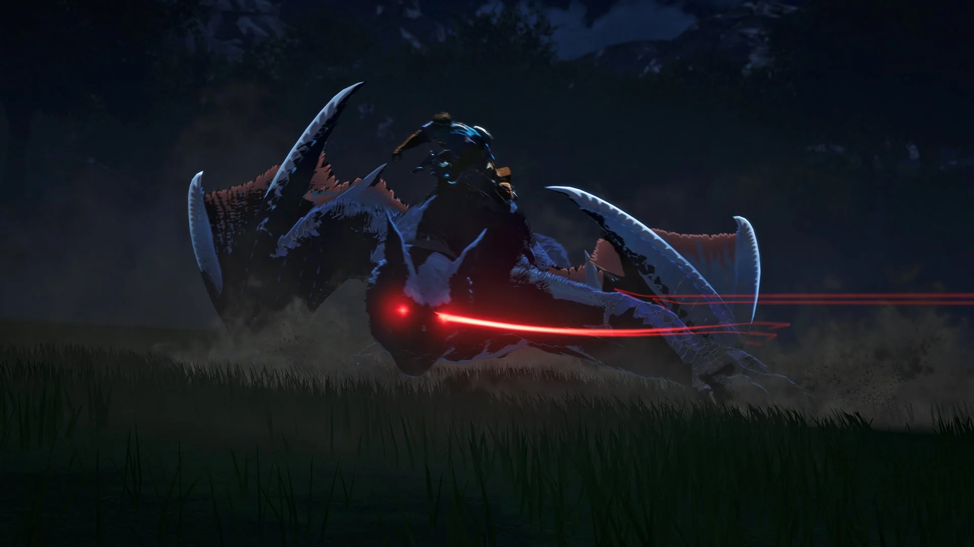 迅竜ナルガクルガが赤い眼光で獲物を追う姿