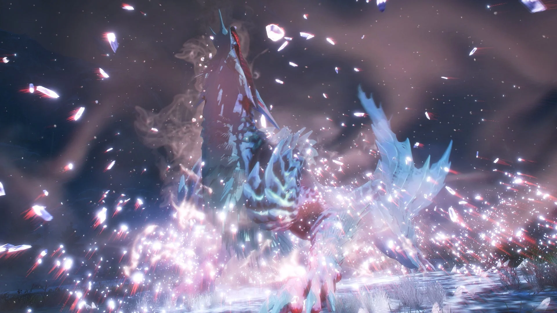 氷狼竜ルナガロンが氷の破片をまき散らす