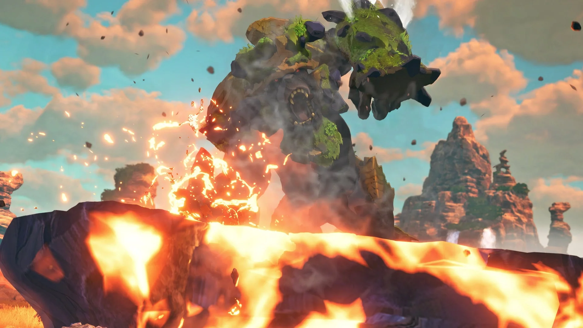 剛纏獣ガランゴルムが溶岩を纏い攻撃する姿