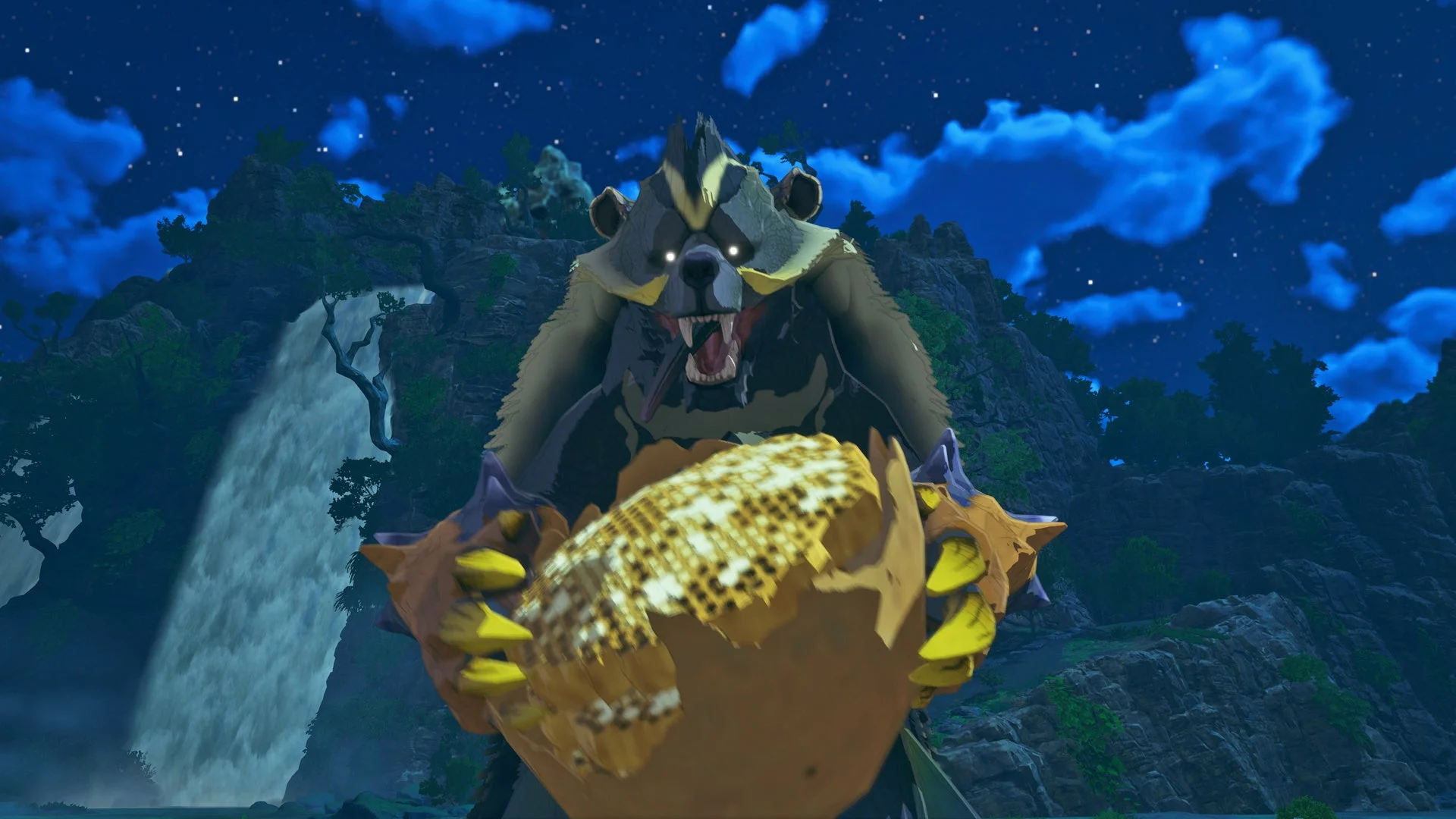 巨躯で食糧を抱える侵獣アオアシラ