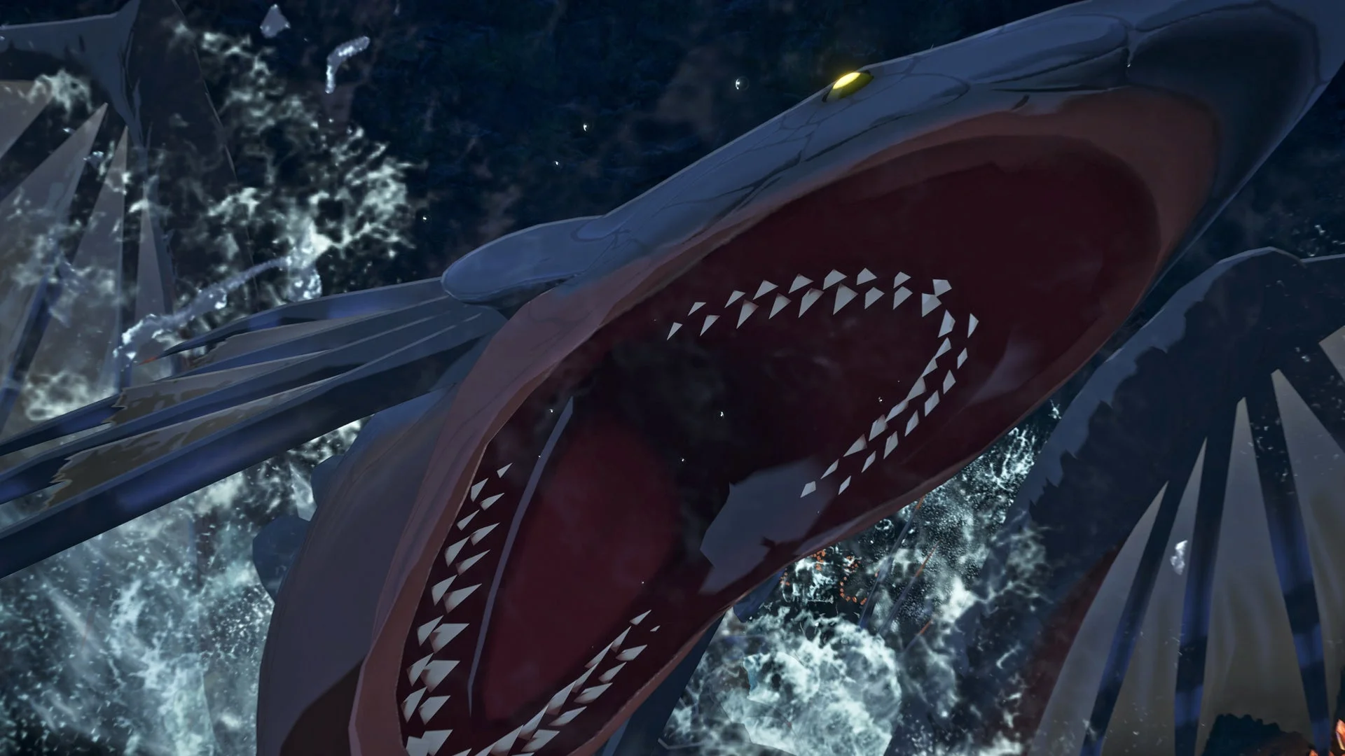 巨大な口で水を吐き出す侵獣ガノトトス