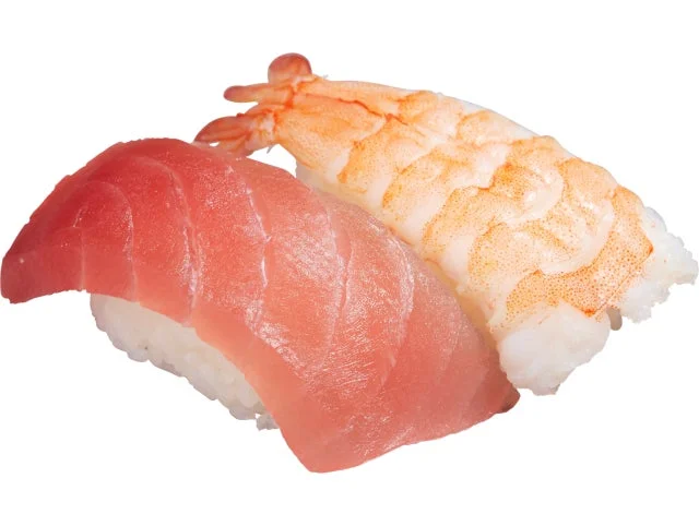 まぐろとえびの二種盛り寿司。