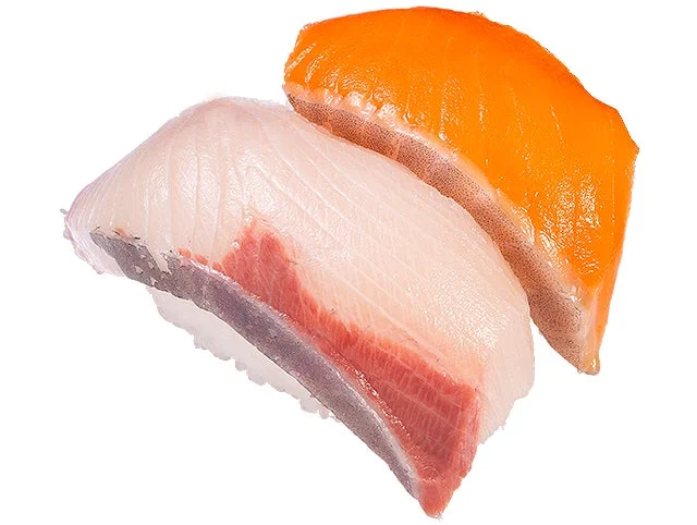活〆寒ぶりとサーモンの二種盛り寿司。