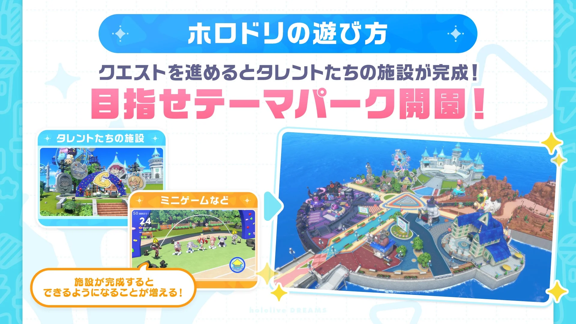 ホロライブドリームスの遊び方、クエスト進行とミニゲーム画面