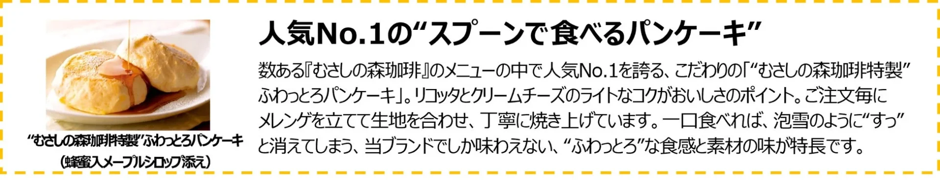 むさしの森珈琲の人気No.1ふわっとろパンケーキの説明