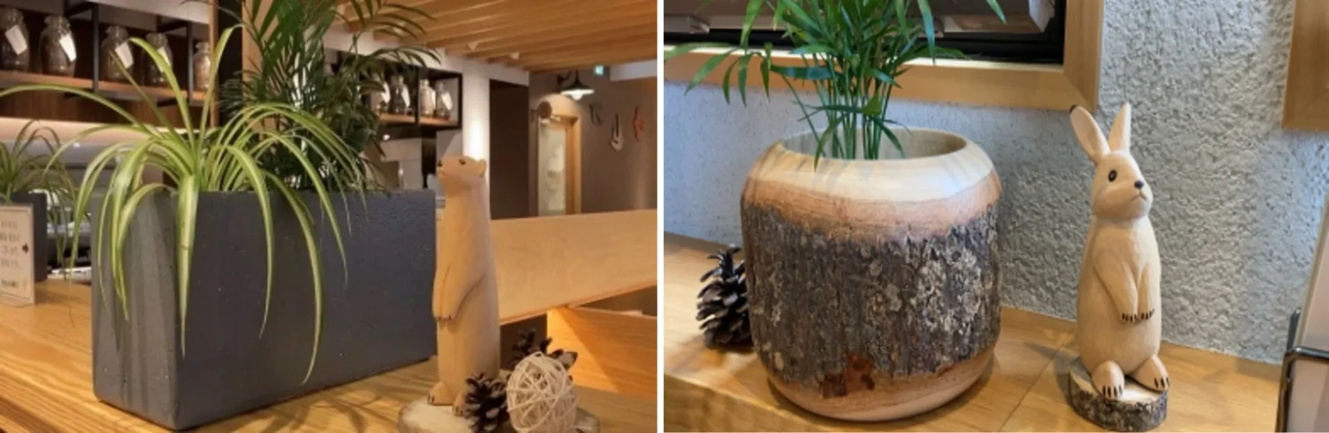 むさしの森珈琲の高原リゾートをイメージした店内と可愛い動物の置物