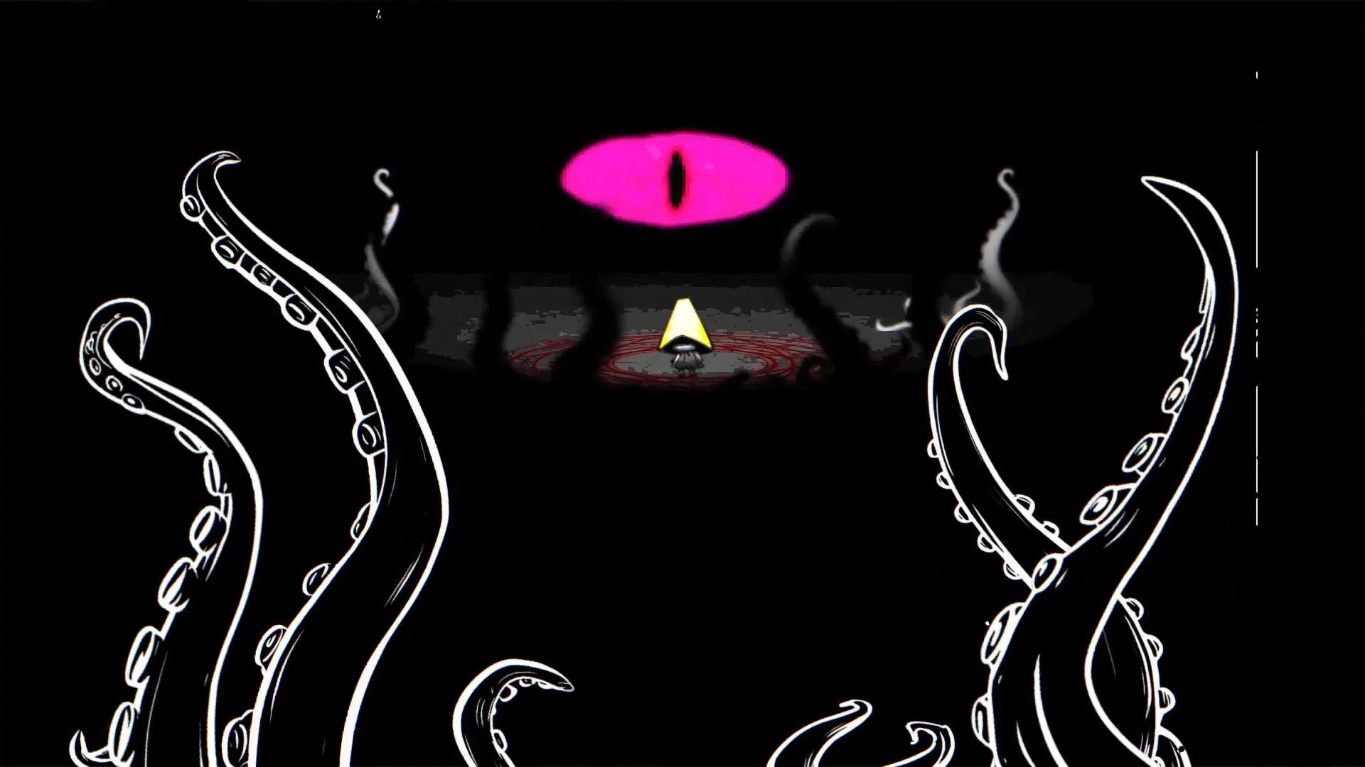 クトゥルフ神話的な触手と赤い目の不気味なシーン