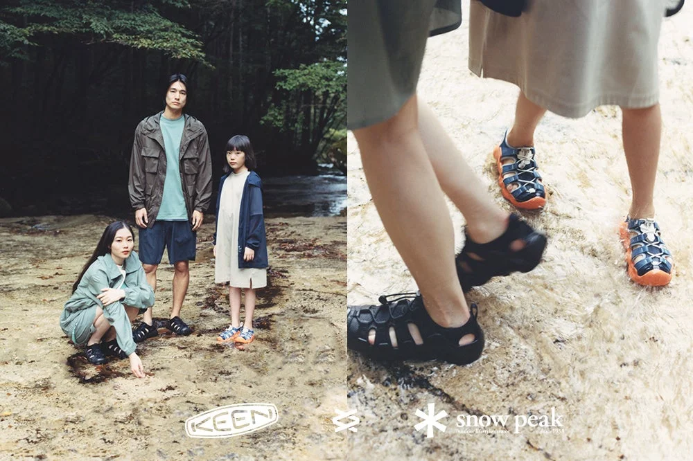 KEENとスノーピークのコラボサンダルを履く家族