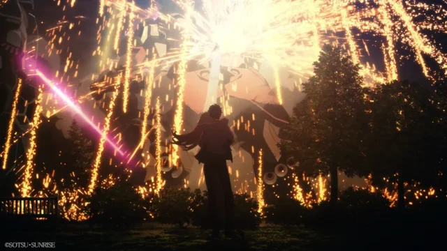 スペシャルムービー ギギver.のガンダムと花火のようなエフェクト