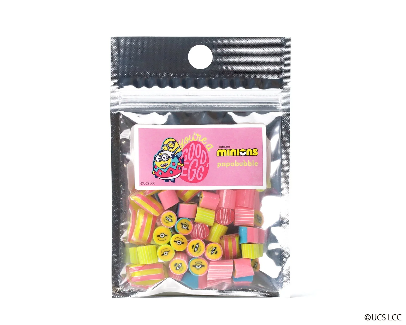 ミニオンの顔がデザインされたピンクのキャンディバッグ