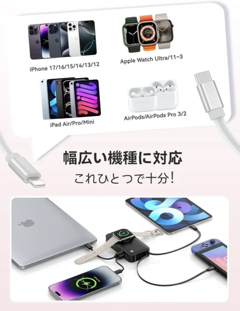 2本のケーブルを内蔵した最も互換性のあるRORRYモバイルバッテリー