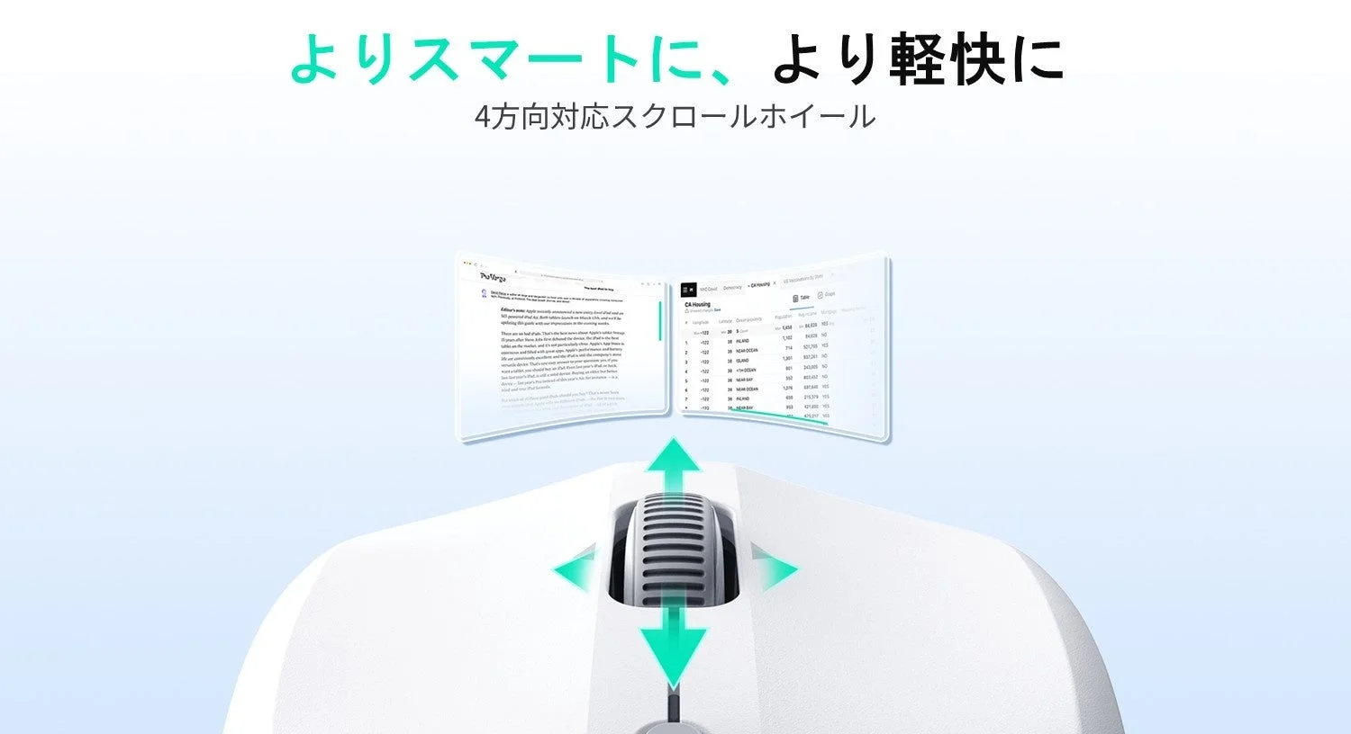 ESR MagMouse™ 4 方向スクロール ホイール機能とスプレッドシート画像