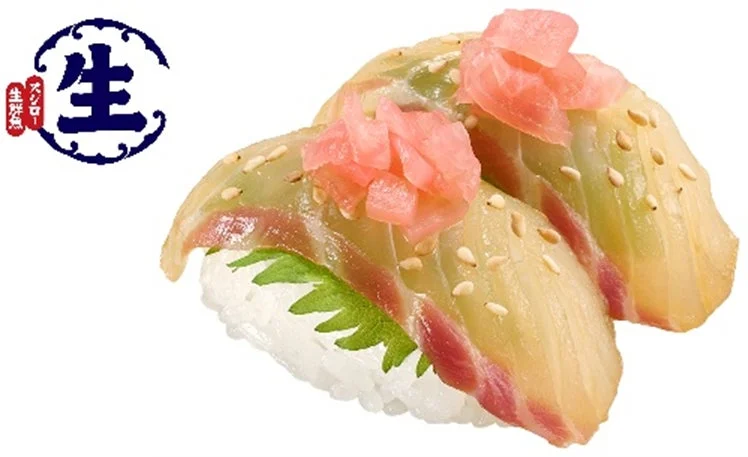 漬けにした活〆桜鯛に桜つぼ漬けをトッピングした寿司