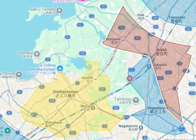 Uber Eats滋賀県の新規サービス提供エリア（竜王町）を示すマップ