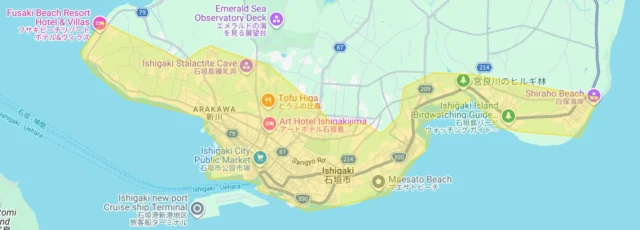 Uber Eats沖縄県の新規サービス提供エリア（石垣市）を示すマップ