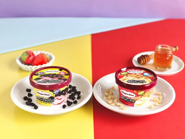 ハーゲンダッツ ロッキークランチー 2種のアイスクリームと材料を上から見た様子