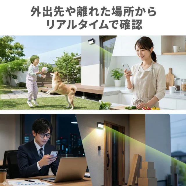 外出先や離れた場所からリアルタイムで自宅周辺を確認する使用シーン