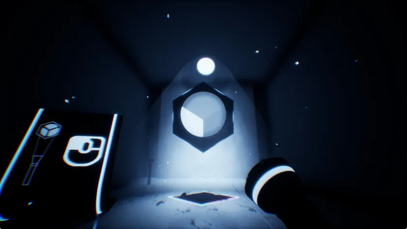 光を当てて影を立体化するパズル要素が示されたゲームプレイ画面