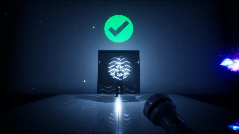 パズルをクリアし、チェックマークが表示されたゲーム画面