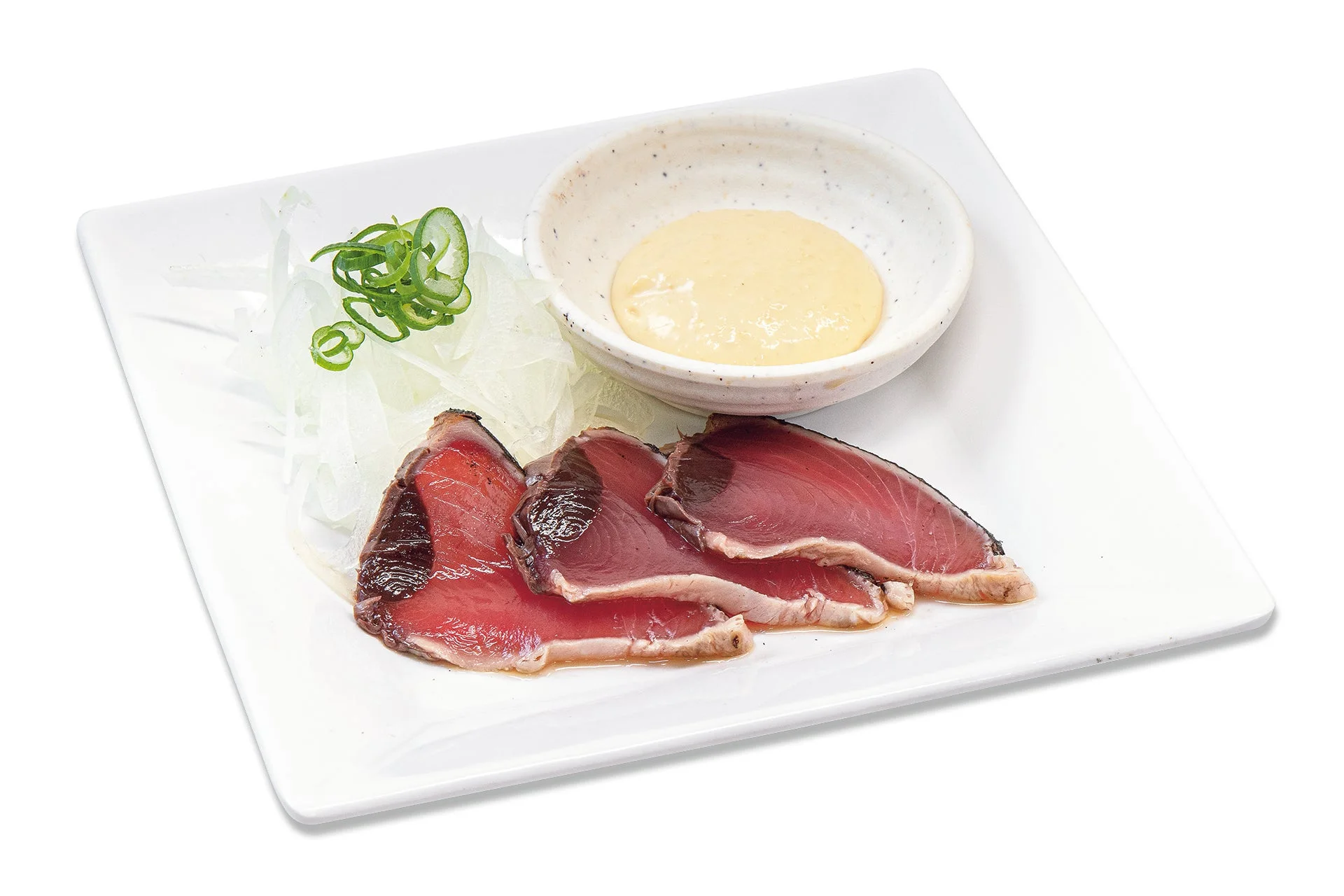 にんにくマヨを絡めて食べるじゅうじゅうカルビの鰹のたたき