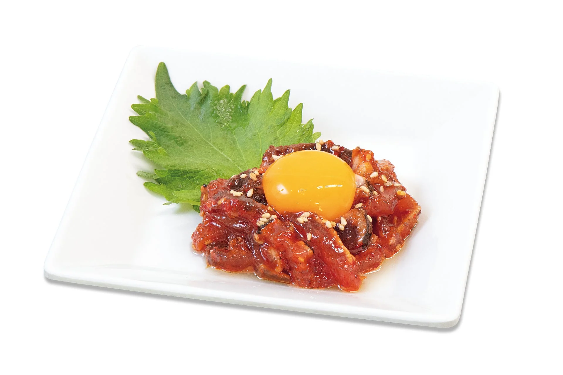 まろやかな黄身を絡めて味わうじゅうじゅうカルビの鰹たたきの月見ユッケ