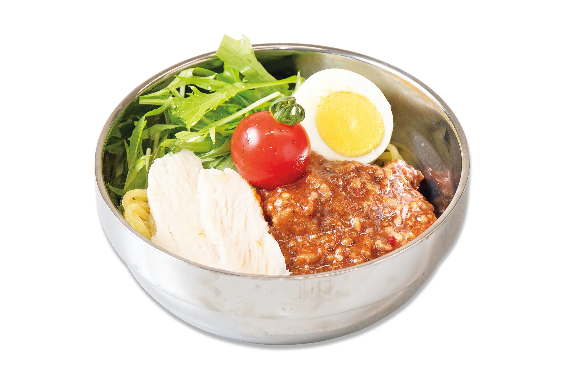 濃厚な旨辛肉味噌と蒸し鶏がアクセントのじゅうじゅうカルビの冷やしジャージャー麺