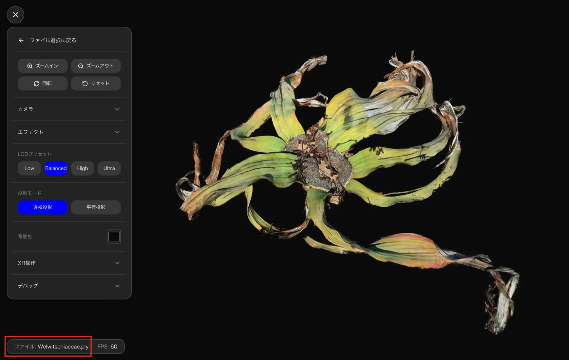 標準PLY形式で表示された3D Gaussian Splattingデータ（101MB）