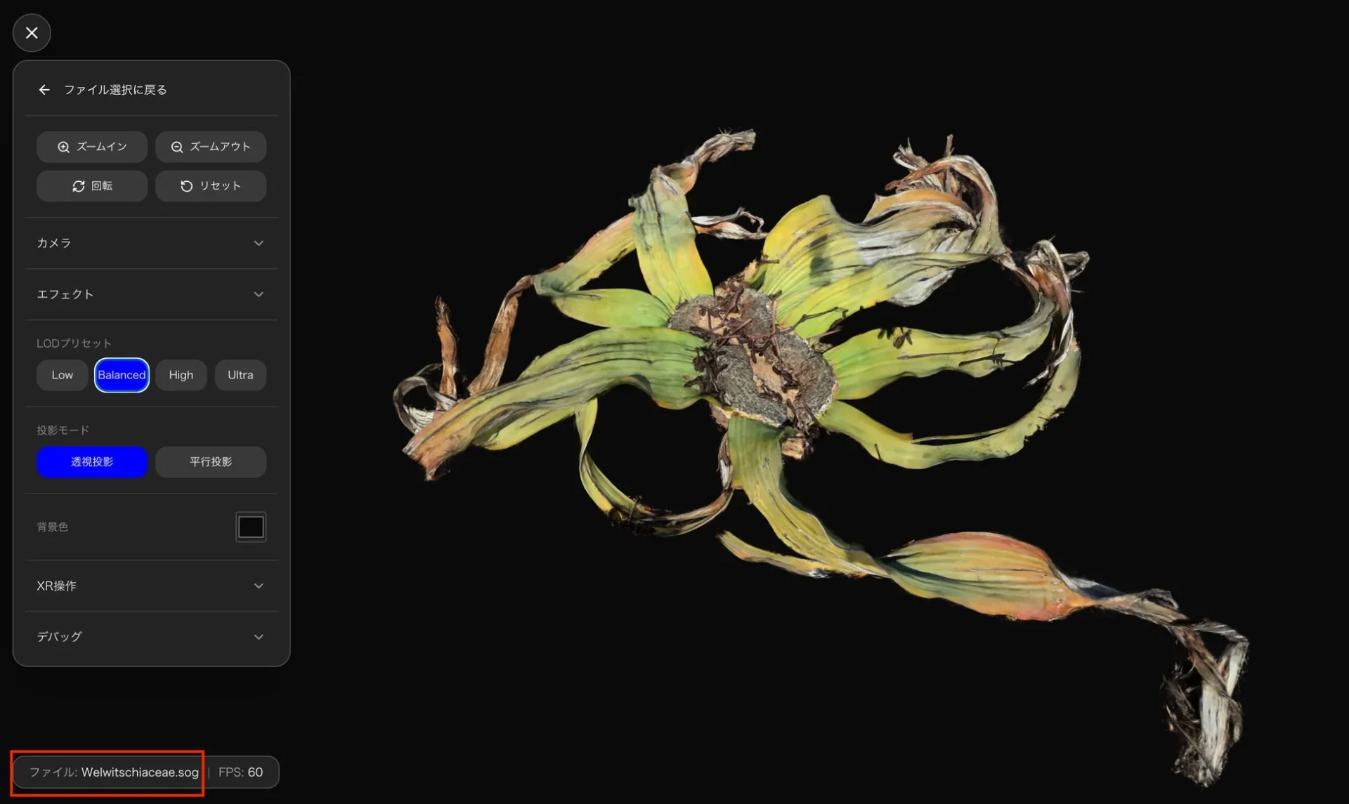 SOG形式で表示された3D Gaussian Splattingデータ（8MB）