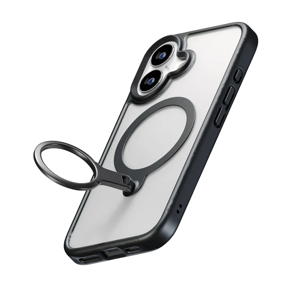 ブラックのMagSafe対応リングホルダーを指でホールドしている様子