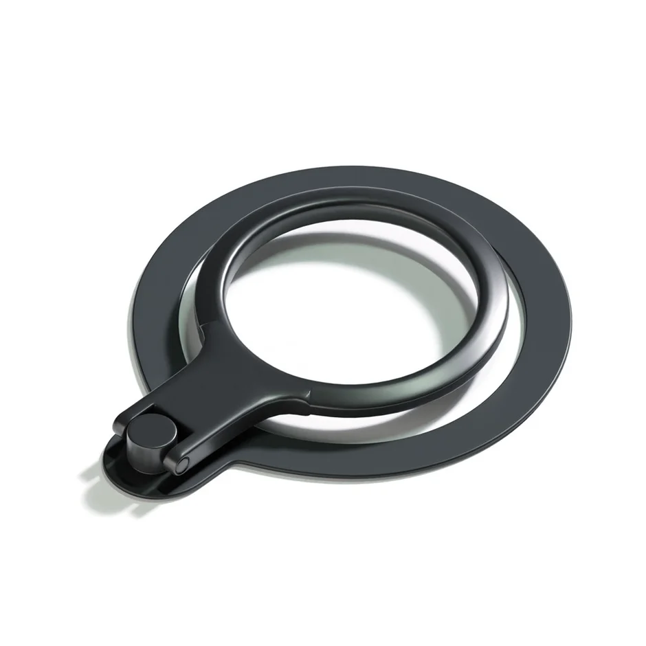 ブラックのMagSafe対応リングホルダーのリングを広げた状態