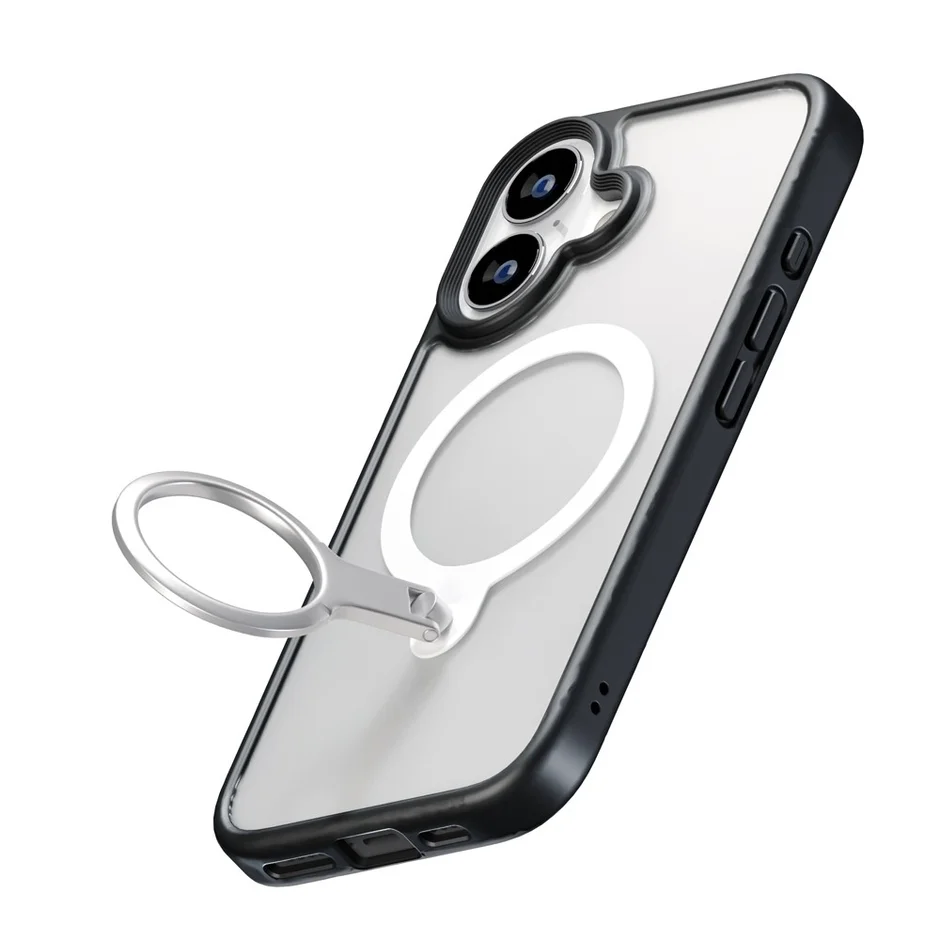 ホワイトのMagSafe対応リングホルダーを指でホールドしている様子