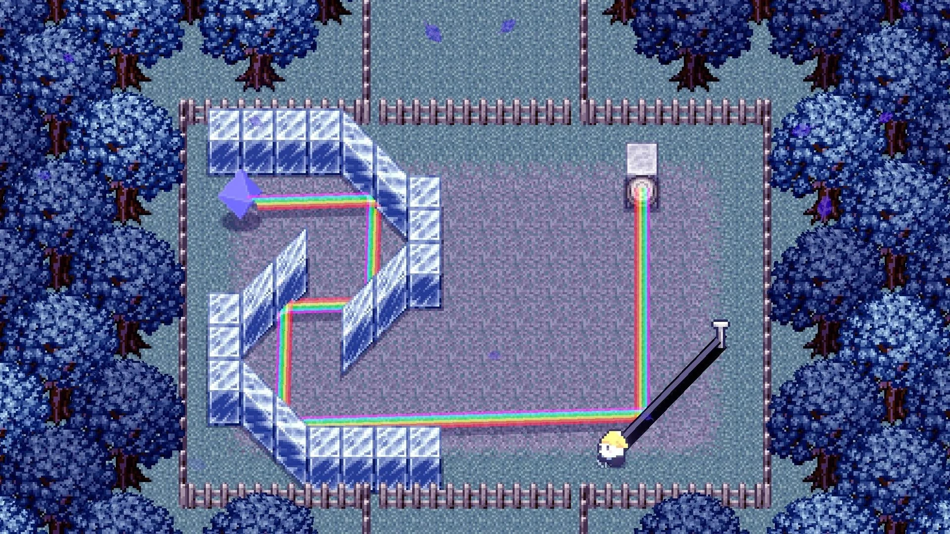 光を反射させて進むパズルステージのゲーム画面