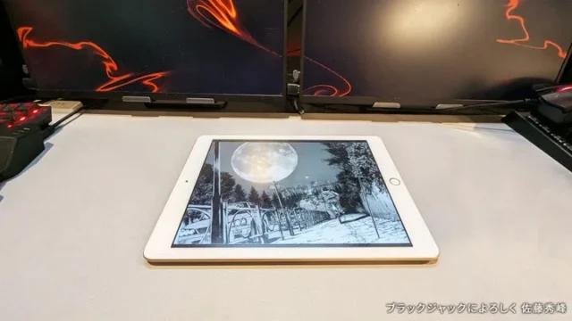 1台のiPadで電子マンガを横向き表示している様子