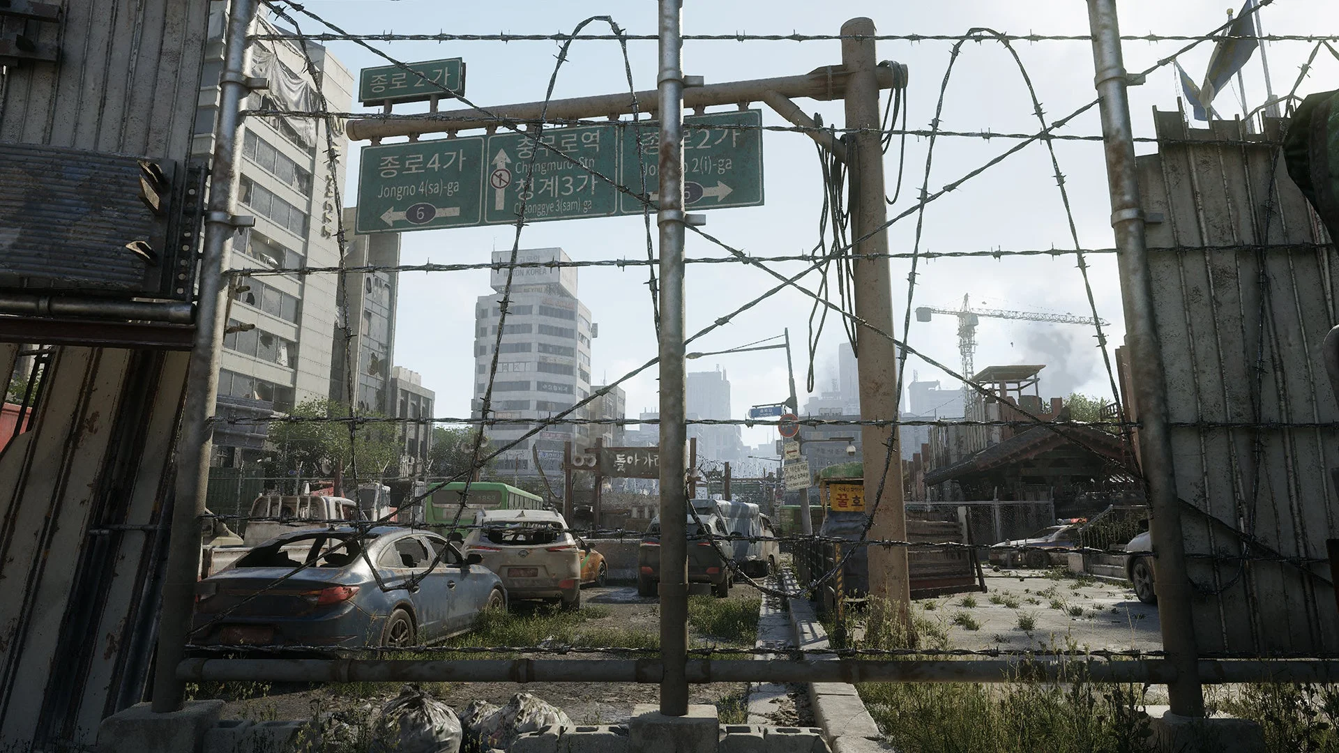 有刺鉄線で囲まれた廃墟のソウルを示すゲーム内風景