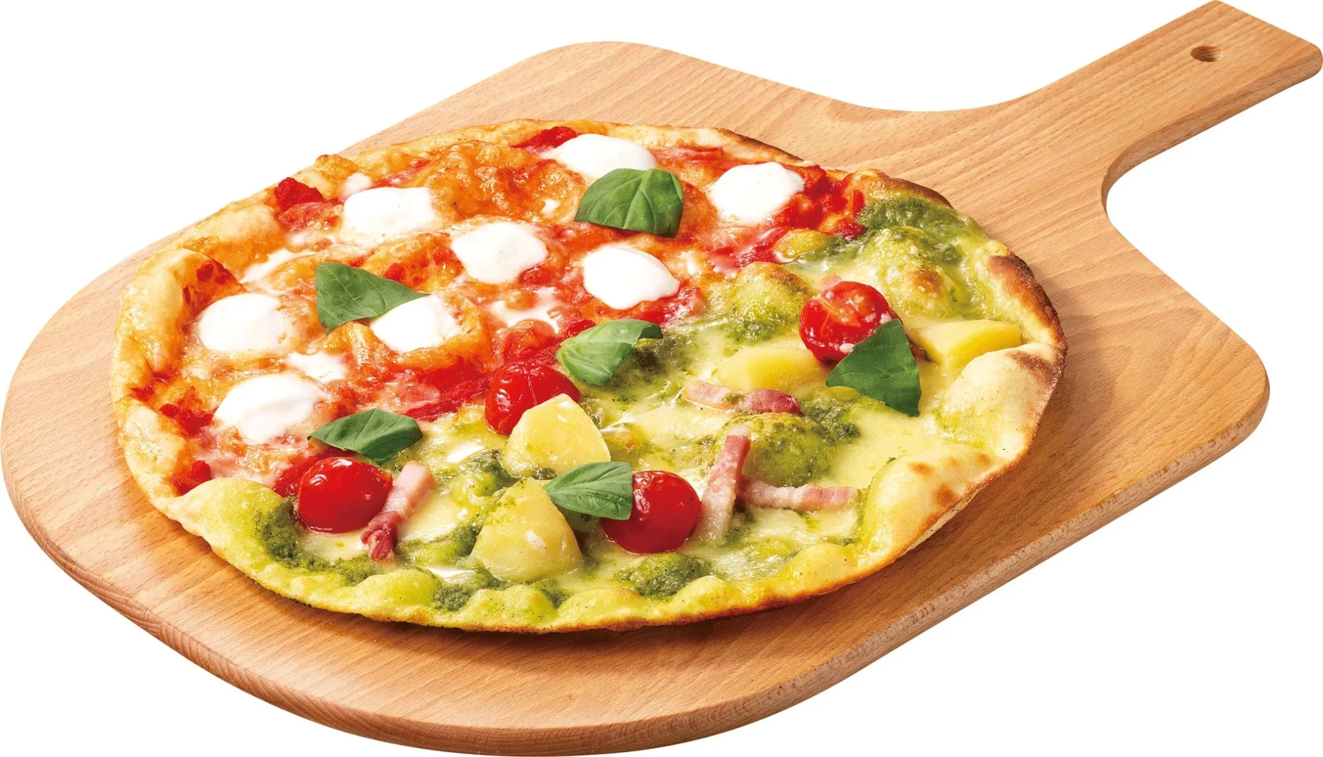 プレミアムマルゲリータと爽やかなジェノベーゼのハーフ＆ハーフピッツァ