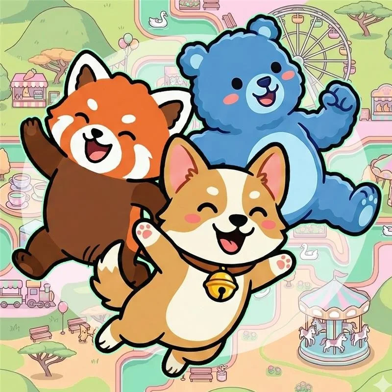 迷子になったどうぶつキャラクターたちの集合イラスト