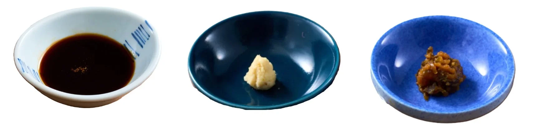 北海道ジンギスカン定食で楽しめるソラチのたれ、山わさび、南蛮味噌の3種の薬味