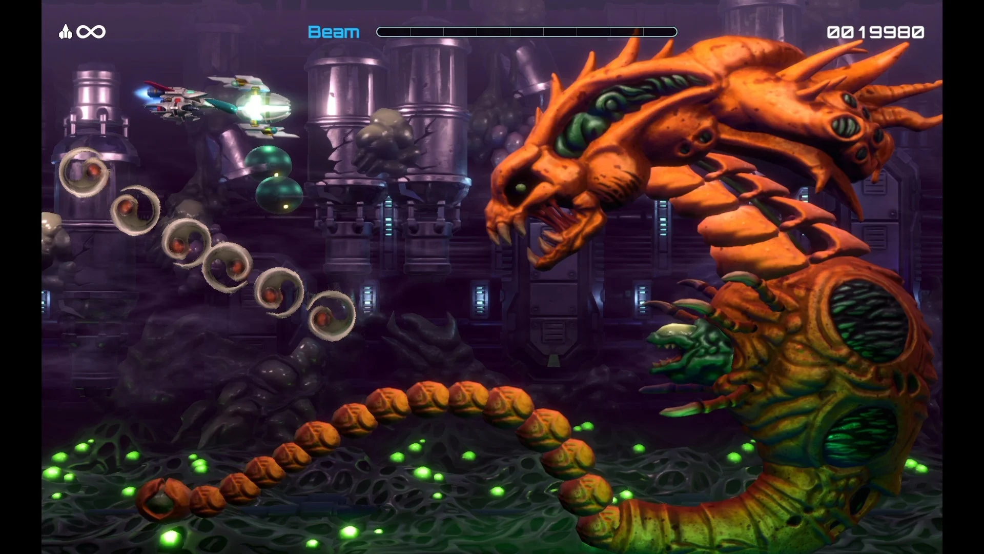 「R-Type Dimensions III」のインフィニティモードでのゲームプレイ画面