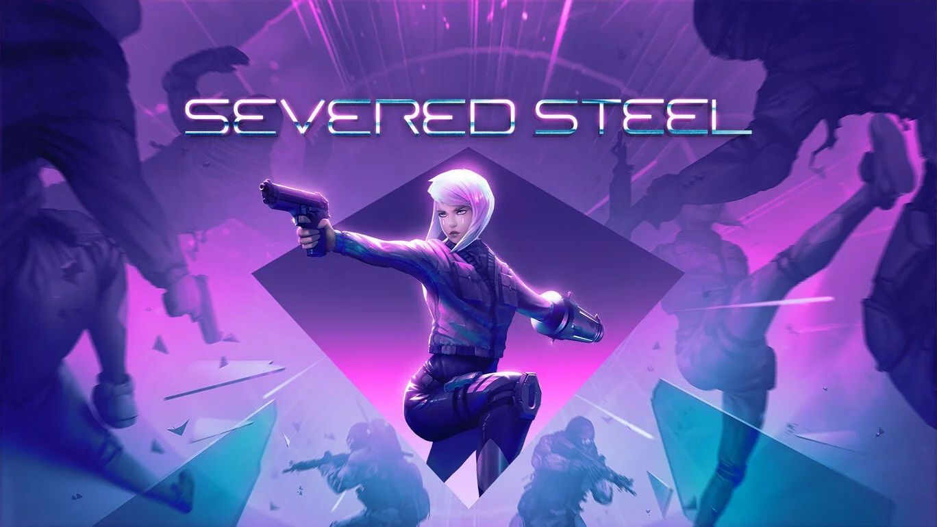 『Severed Steel』のメインビジュアル。片腕の主人公が銃を構える。